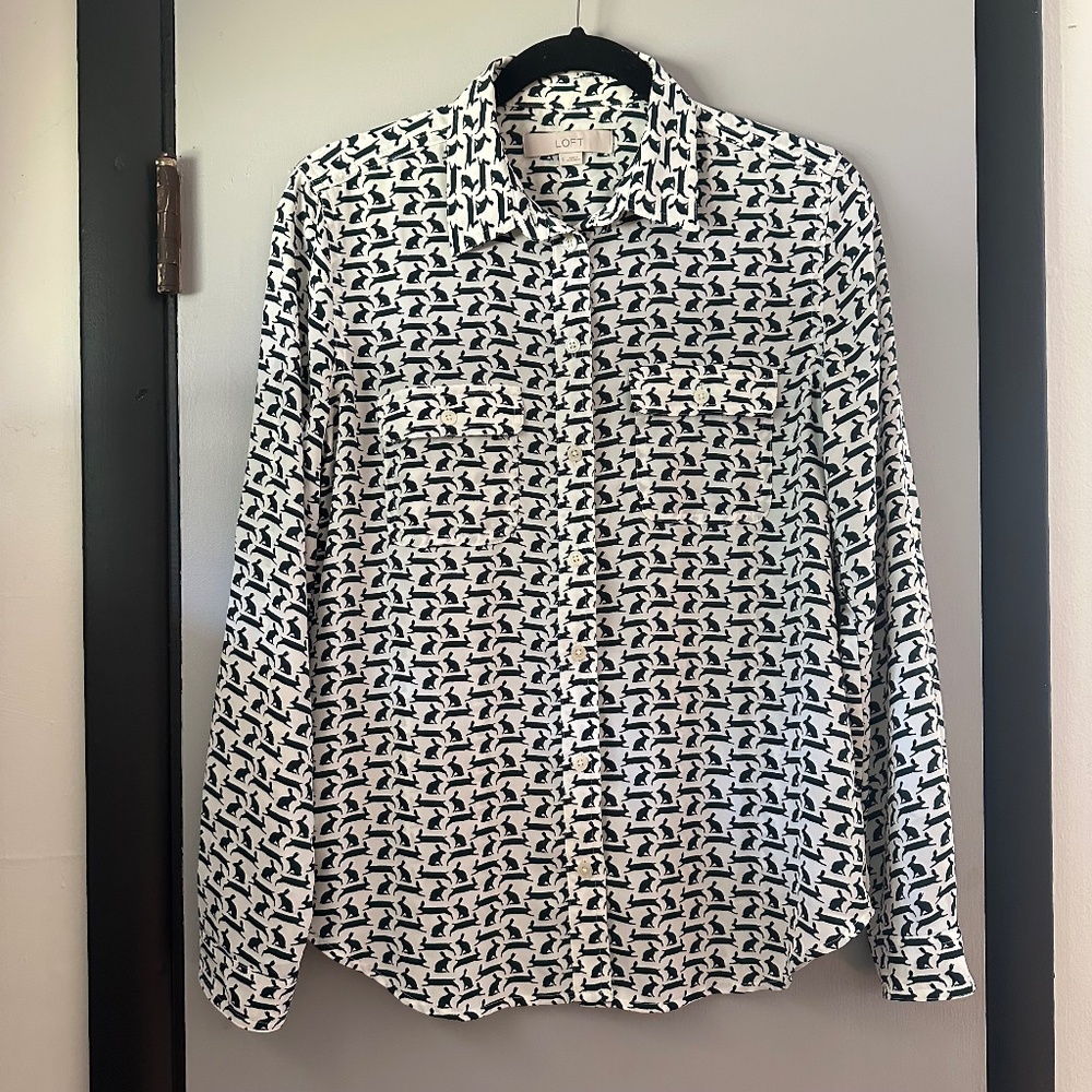 Flowy Rabbit Print Button Up Blouse - image 1